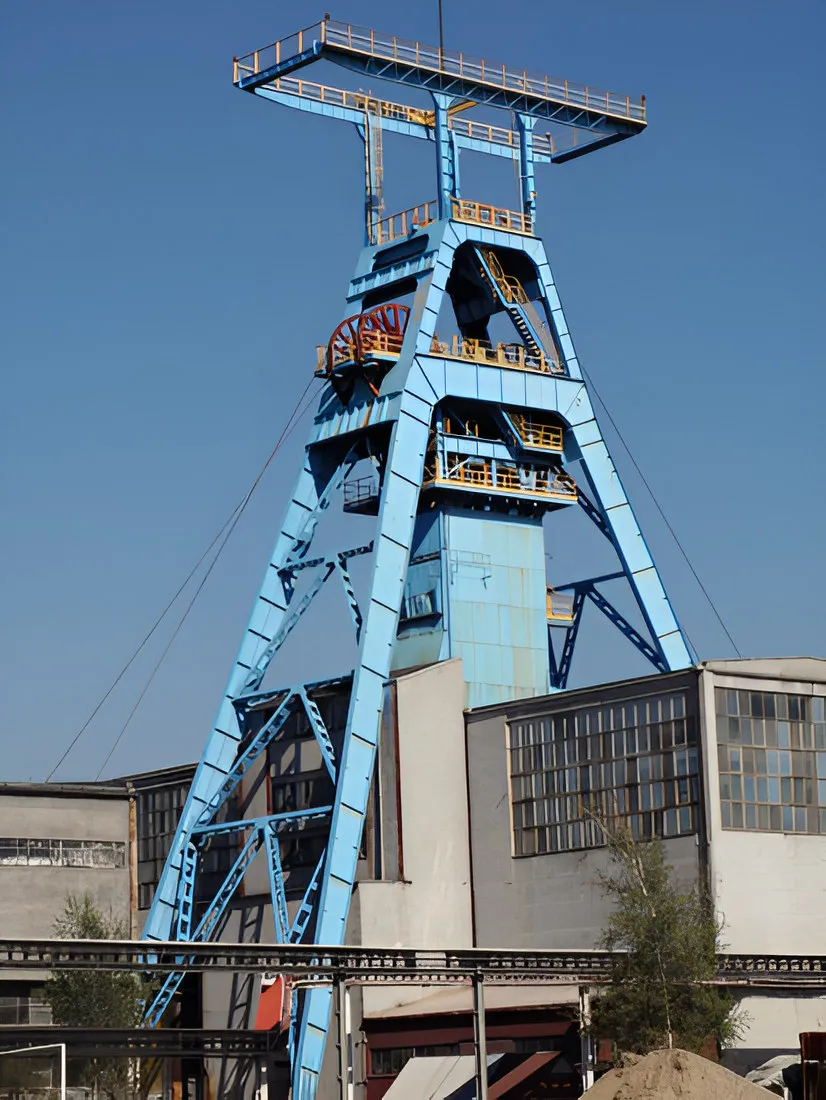 Blue steel mine headframe