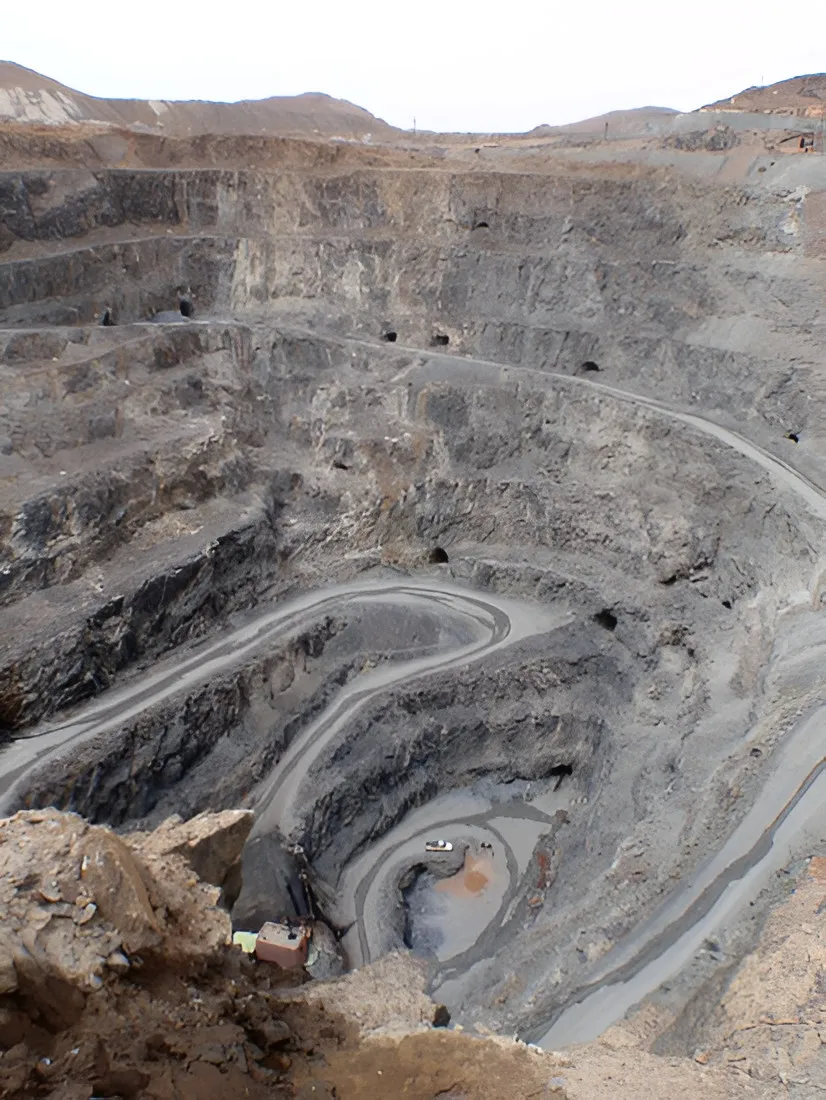 Large open-pit mine with spiralling haul roads