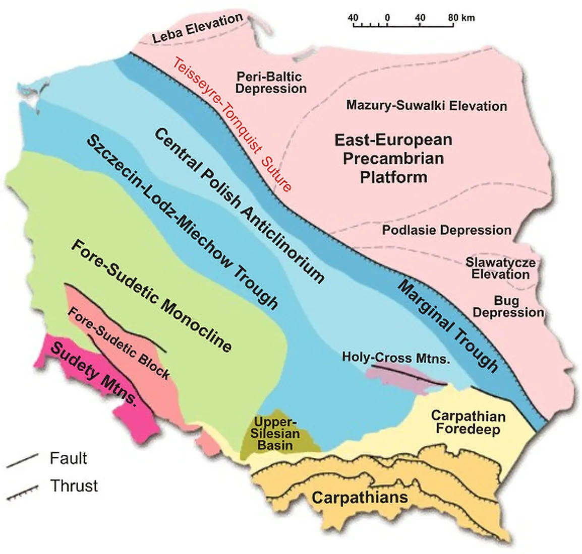 Map of the principal tectonic units of Poland